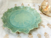 Load image into Gallery viewer, Handmade Ceramic Light Blue Peacock Platter
