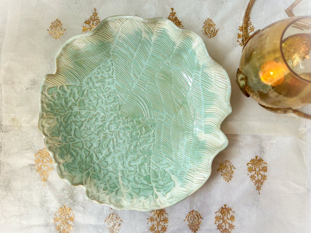 Handmade Ceramic Light Aqua Shell Platter