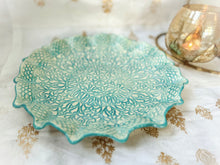 Load image into Gallery viewer, Handmade Ceramic Turquoise Blue Lace Platter

