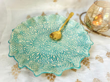 Load image into Gallery viewer, Handmade Ceramic Turquoise Blue Lace Platter
