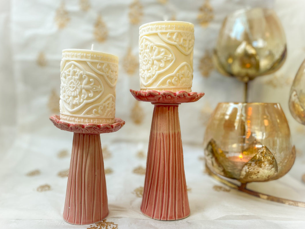 Set of Handmade Ceramic Candlestands with Handmade Scented Soywax Candles
