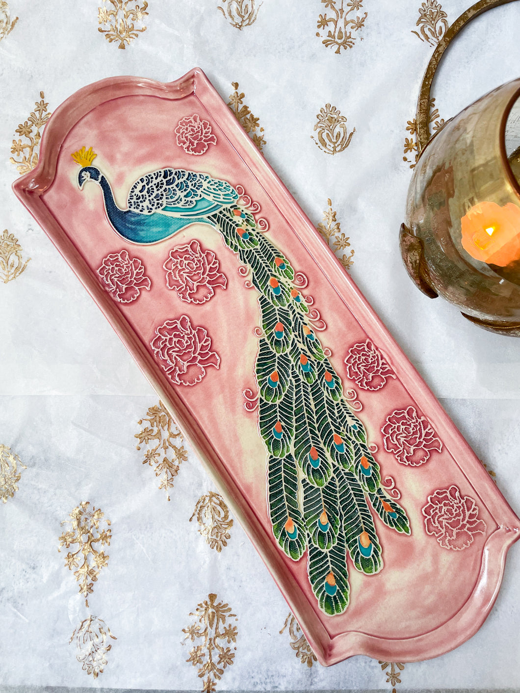 PRE-ORDER- Handmade Ceramic Peacock Platter (L)