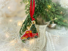 Load image into Gallery viewer, Handmade Ceramic Christmas Tree Truck Ornament with Gold

