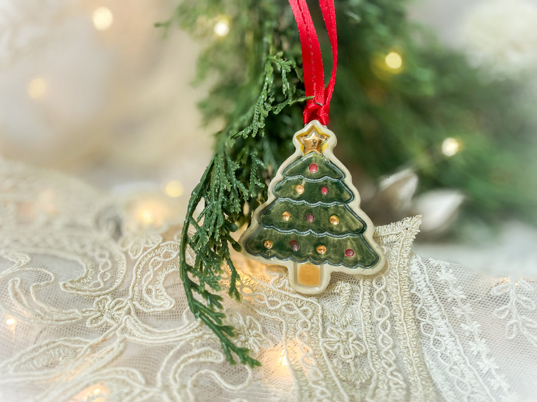 Handmade Ceramic Christmas Tree Ornament with Gold