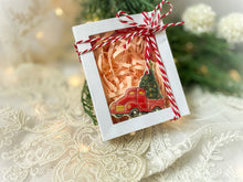 Load image into Gallery viewer, Handmade Ceramic Christmas Tree Truck Ornament with Gold

