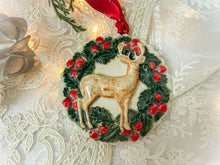 Load image into Gallery viewer, Handmade Ceramic Reindeer Wreath Ornament

