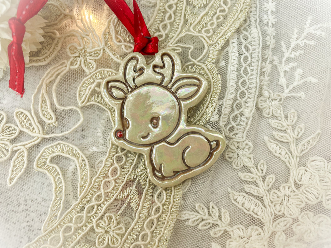 Handmade Ceramic Reindeer Ornament