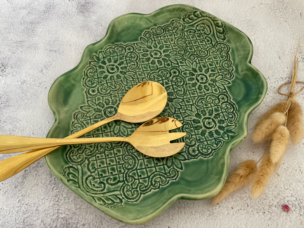 Handmade Ceramic Green Lace Platter