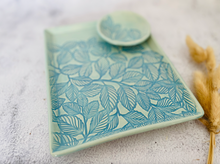 Load image into Gallery viewer, Handmade Ceramic Blue Leaf Platter
