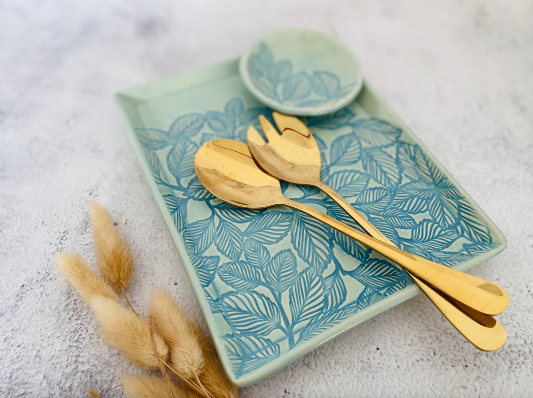 Handmade Ceramic Blue Leaf Platter