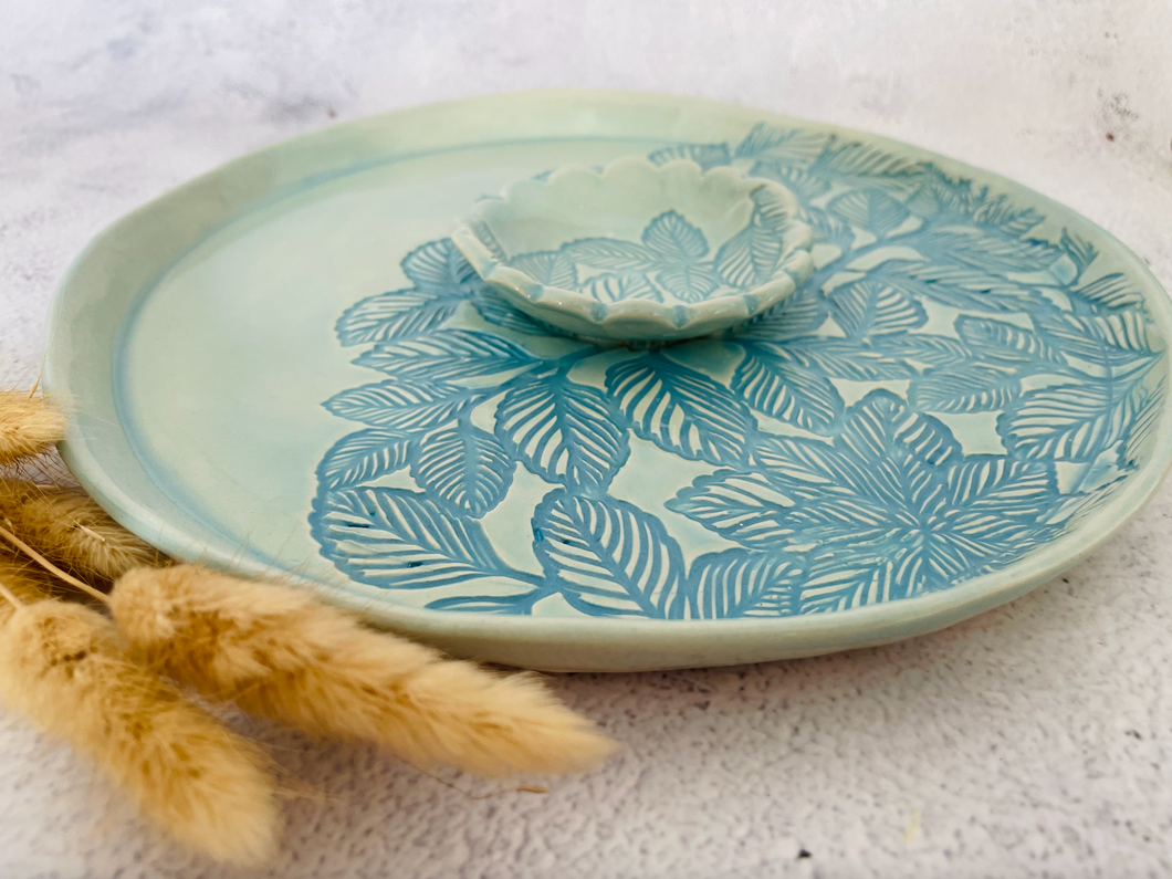 Handmade Ceramic Platter with Dip Dish