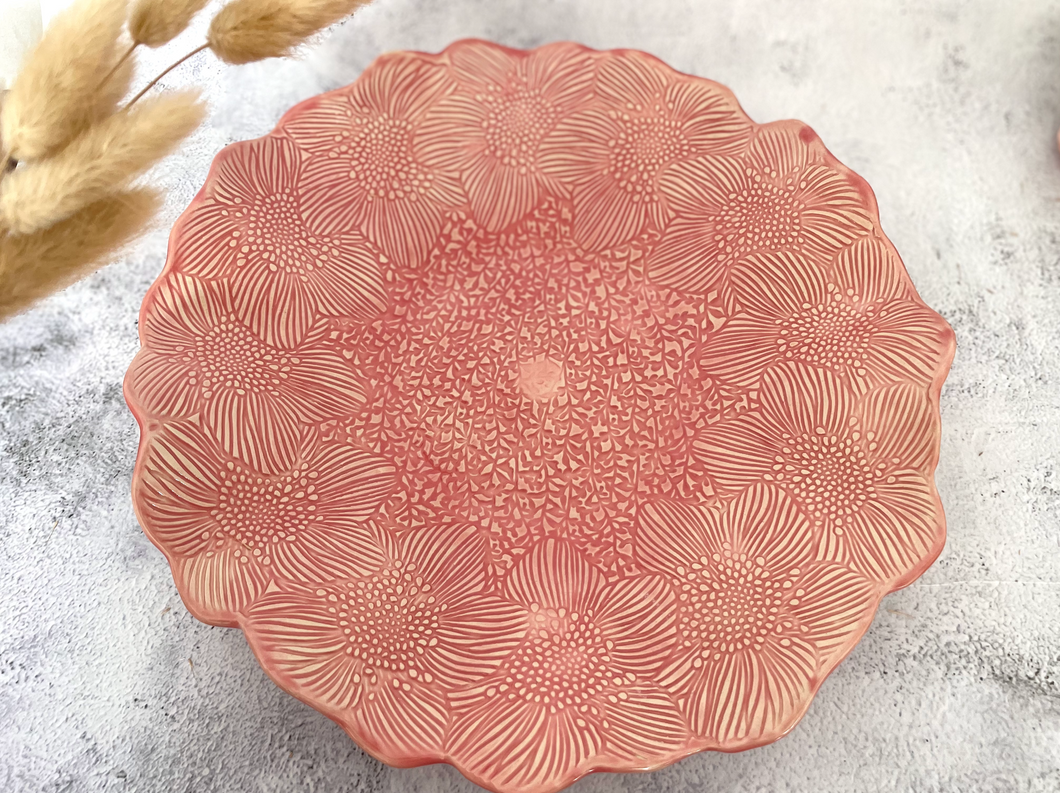 Handmade Ceramic Coral Floral Platter (L)