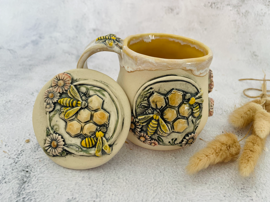 PRE-ORDER- Handmade Ceramic Bee Mug with Topper