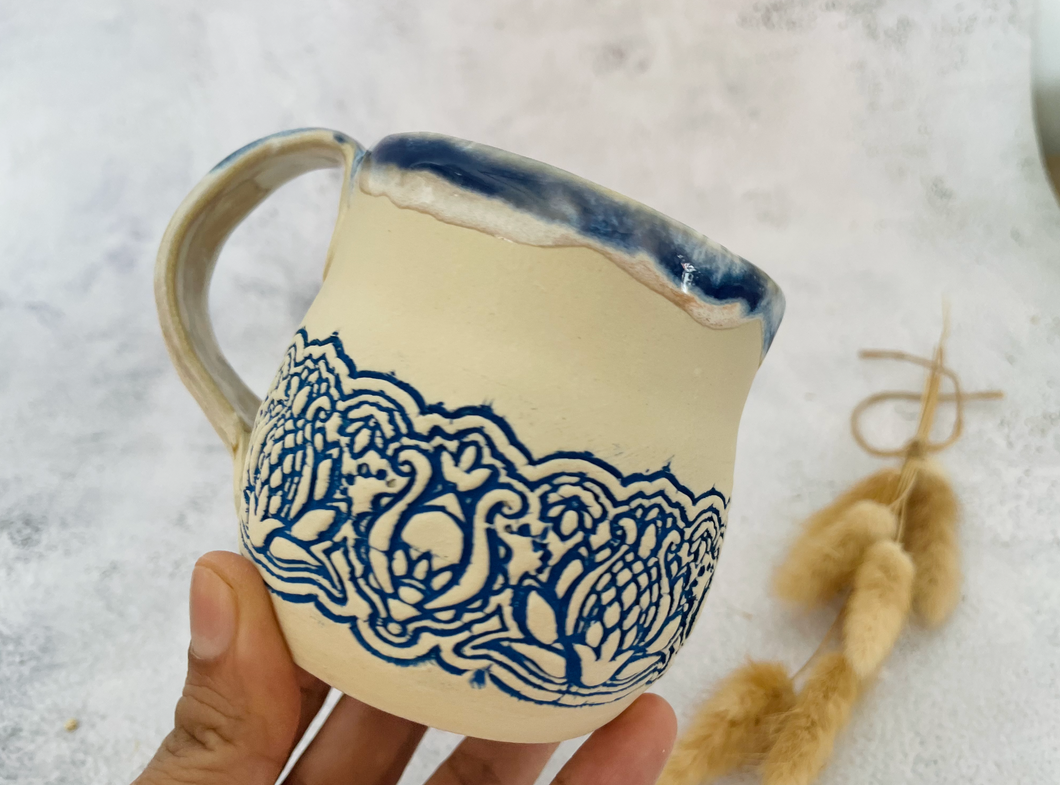 Handmade Ceramic Blue Lace Mug