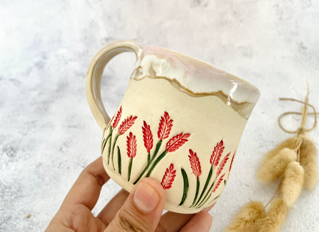 Handmade Ceramic Pink Flowers Mug