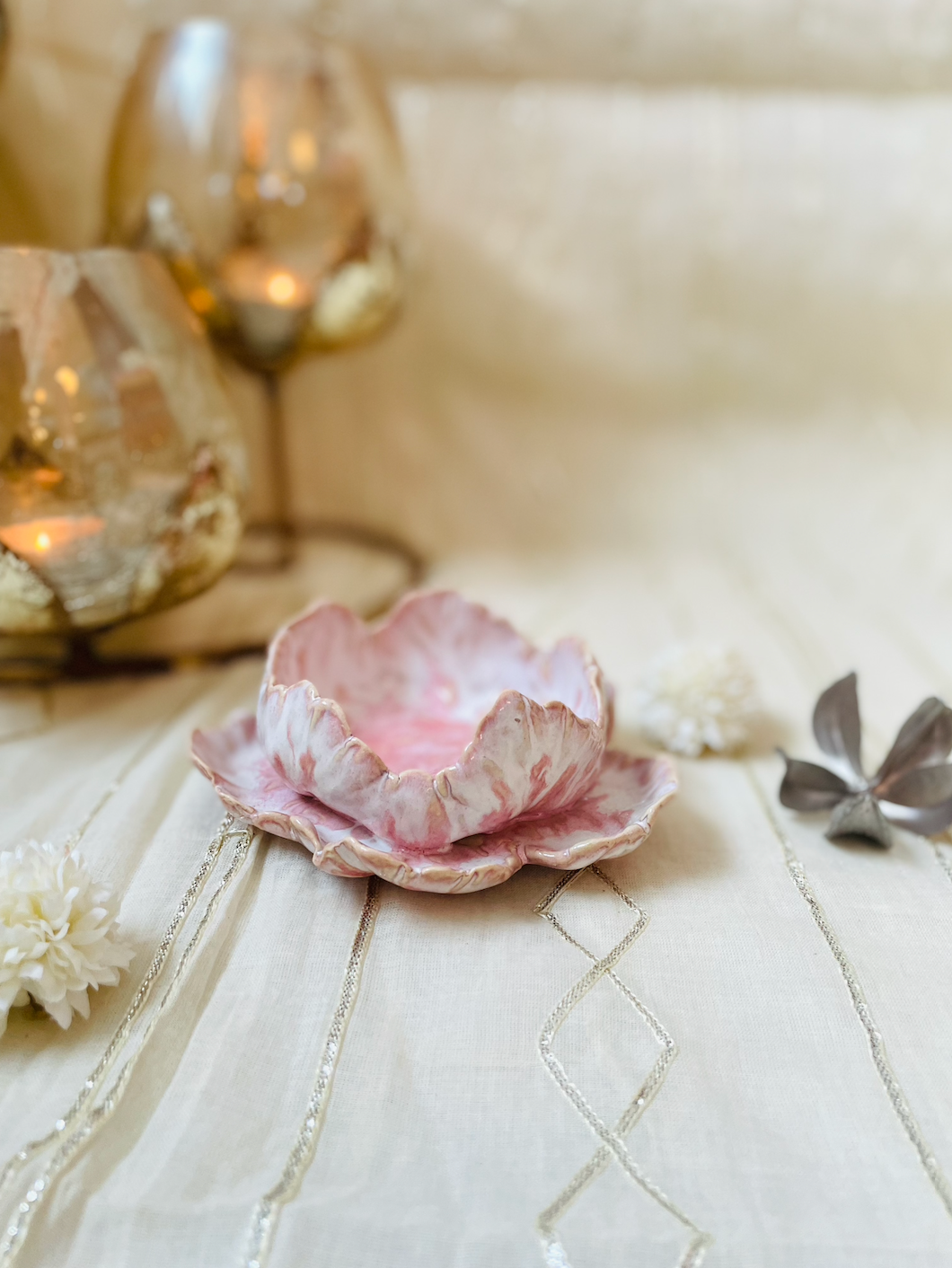 Handmade Ceramic Blooming Flower Candle Holder