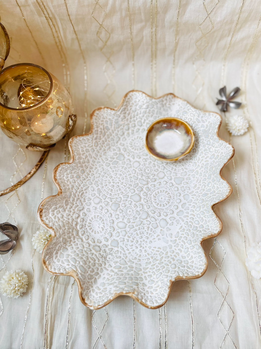 Handmade Ceramic Vintage Doily Platter