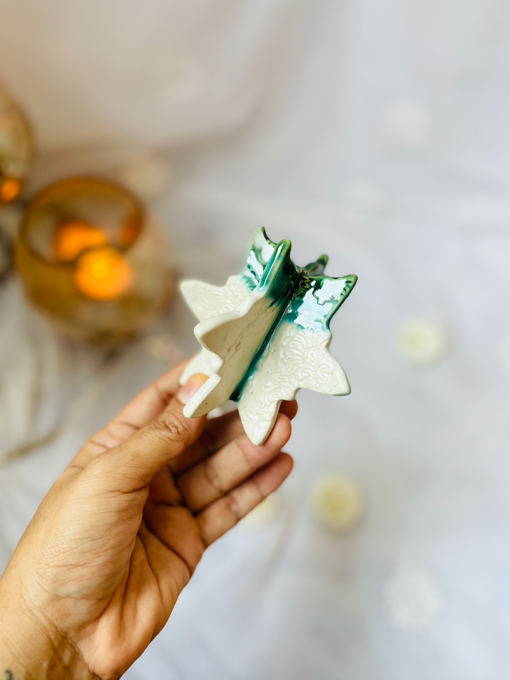 Handmade Ceramic Snowflake Tealight Holder