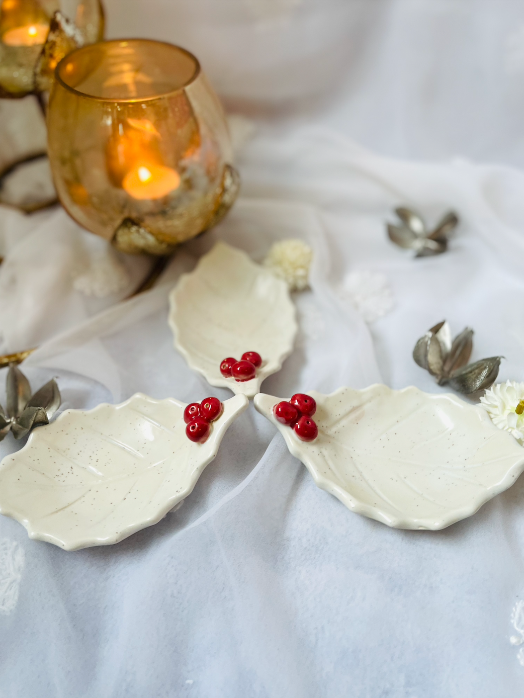 Handmade Ceramic Holly Leaf Dish