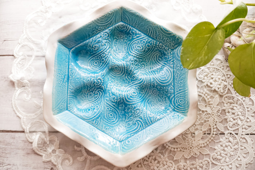 Handmade platters, handmade serving plates, handmade serve ware, handmade gifts, handmade tableware, handmade ceramics, mediterranean ceramics, shabby chic, country life, ceramic egg tray, devilled-eggs tray