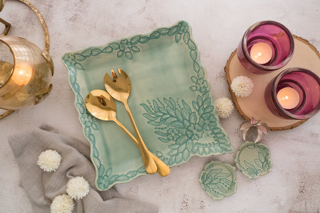 Handmade Ceramic Lace Platter- Square