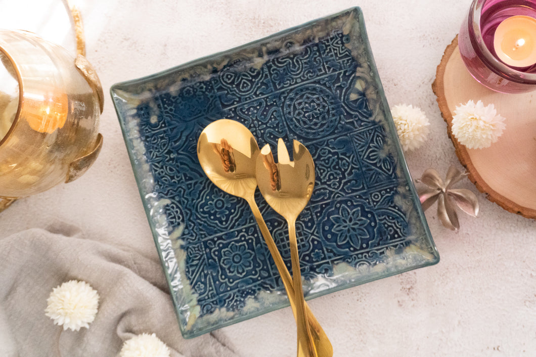 Handmade Mediterranean Ceramic Platter- Square