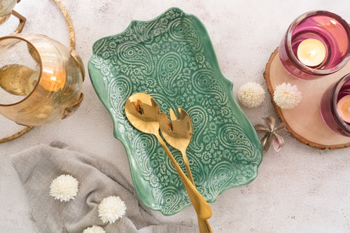 handmade ceramics, handmade platter, handmade pottery, handmade ceramic platter, handmade serving platter, green ceramic platter,handmade giftset, handmade giftbox, handmade tableware, paisley platter
