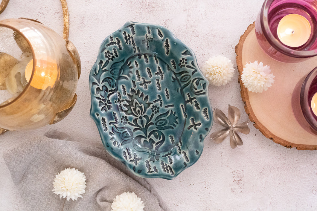 Handmade Ceramic Platter with Decorative Rim- Small