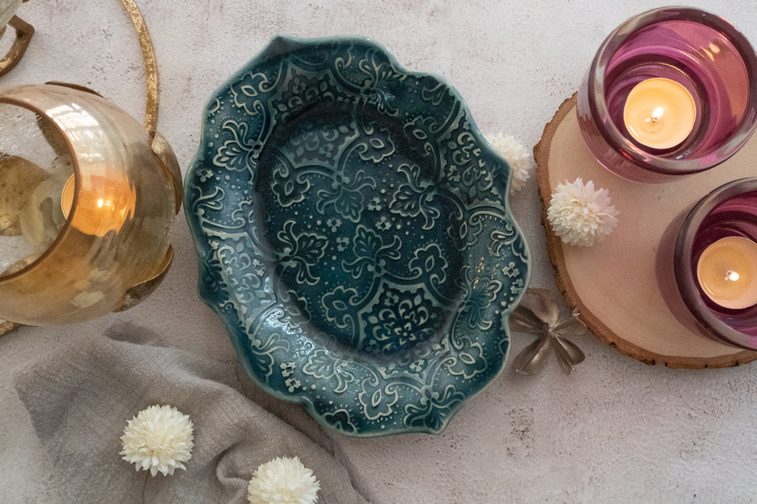 Handmade Ceramic Platter with Decorative Rim- Medium