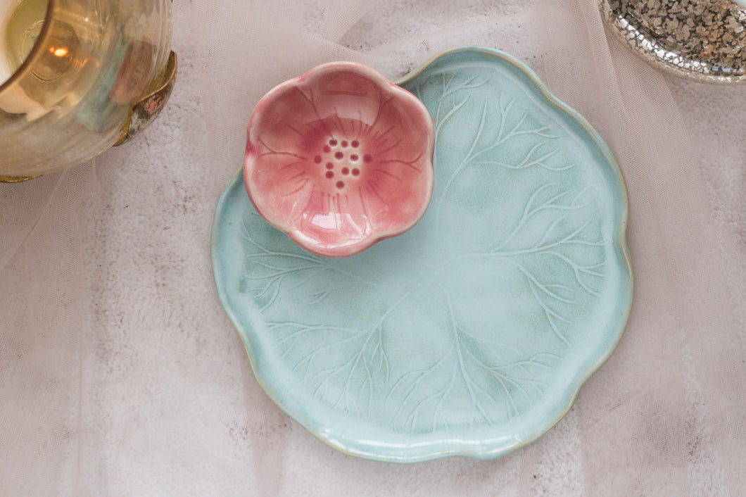 Handmade Ceramic Lotus Platter with Flower Bowl- Medium
