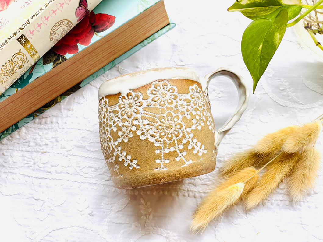 Delicate Lace Mug- Brown Clay