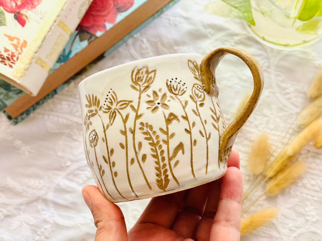 White Carved Mug
